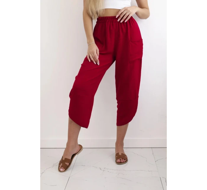 Kalhoty se širokými nohavicemi a kapsami Burgundsko Kalhoty se širokými nohavicemi a kapsami Burgundsko