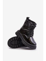 Lakované boty dívčí zateplené kožešinou na zip černé model 21672490 - Boto