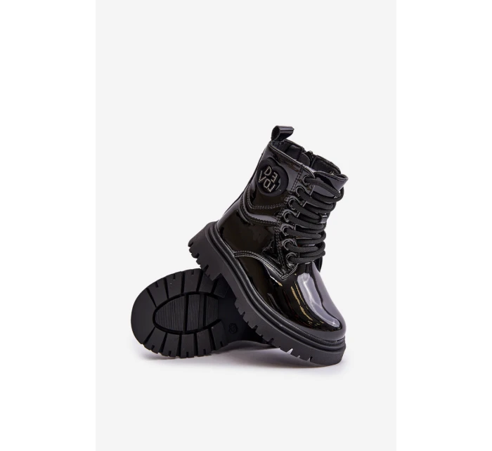 Lakované boty dívčí zateplené kožešinou na zip černé model 21672490 - Boto