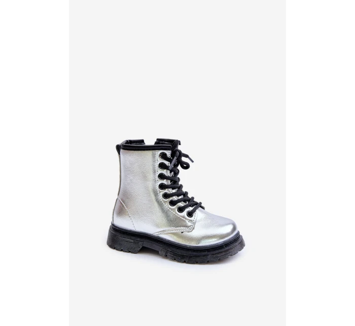 Zateplené dívčí lakované boty na zip stříbrné Novita Zateplené dívčí lakované boty na zip stříbrné Novita