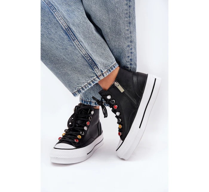 Kožené Vysoké Tenisky Dámské model 21691443 Černé - Goe