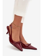 Lakované lodičky na podpatku s mašličkou bordó Olvena