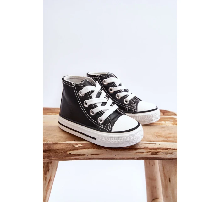 Dětské kožené vysoké tenisky Černe a bíle Marney Dětské kožené vysoké tenisky Černe a bíle Marney