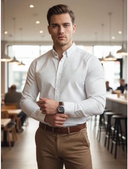 Koszula męska slim fit biała model 22010032 - FashionStreet Koszula męska slim fit biała model 22010032 - FashionStreet