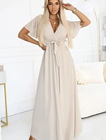 545-3 Dlouhé šaty se skládaným výstřihem a kosticemi - BEACH