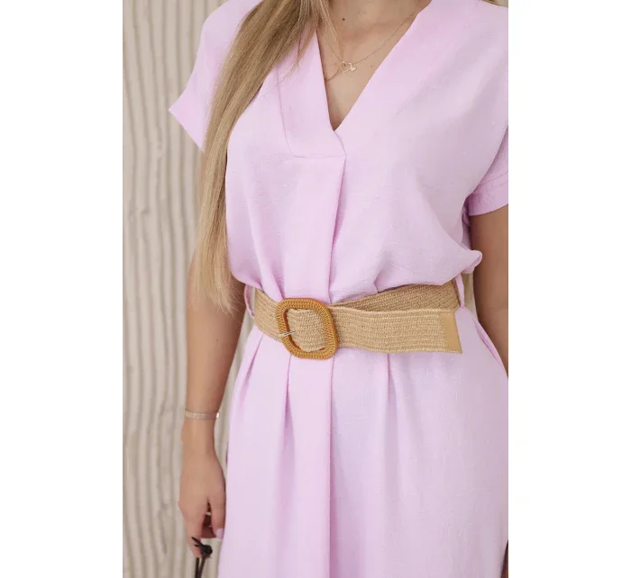 Šaty s ozdobným páskem model 20904532 růžová - K-Fashion