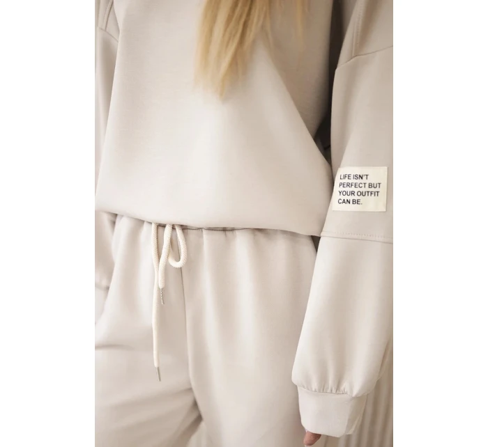 Komplet teplákové + kalhoty máslová látka světle béžová