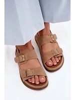 Kožené semišové dámské sandály s přezkami Vinceza 79620 hnědé