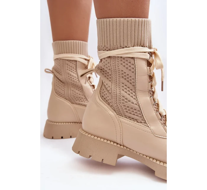 Dámské světle béžové šněrovací kotníkové boty Gentiana