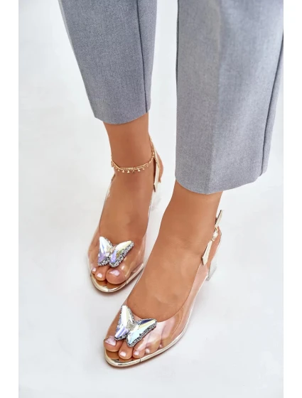 Transparentní Sandály S Motýlem Na Podpatku D&A Zlaté Transparentní Sandály S Motýlem Na Podpatku D&A Zlaté
