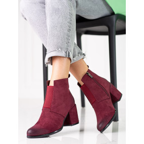 Komfortní  kotníčkové boty dámské červené na širokém podpatku