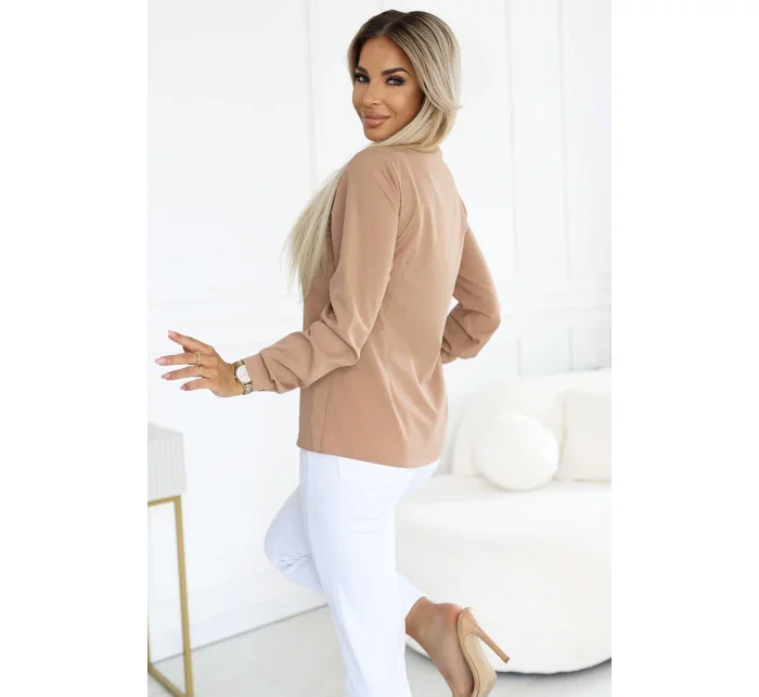 140-27 Služební halenka s dlouhým rukávem a zavazováním vpředu - MOCHA MOUSSE 140-27 Služební halenka s dlouhým rukávem a zavazováním vpředu - MOCHA MOUSSE