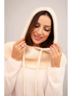 Dámská čepice s kapucí a pleteným model 21718823 ecru - K-Fashion Dámská čepice s kapucí a pleteným model 21718823 ecru - K-Fashion