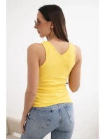 Top dámský bavlněný na ramínkách s výstřihem do V žlutá