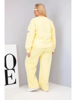 Dámský komplet Plus Size bavlněný s volnou mikinou a kalhotami s širokou nohavicí žlutý
