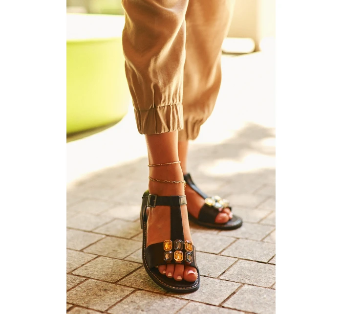 Elegantní Dámské Sandály S Ozdobnými  Černé model 21665206 - S.Barski