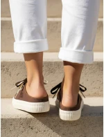 Dámské tenisky na platformě s ozdobnými korálky cappuccino ZY1409