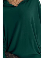 Dámské netopýří šaty v lahvově zelené barvě s kapucí 400-1