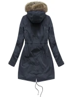 Tmavě modrá dámská zimní bunda parka s kožešinovou podšívkou a s kapucí model 21242018 - Libland