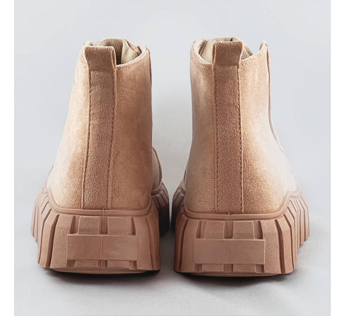 Světle béžové šněrovací boty z imitace semiše (XA057)