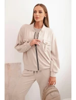 Dámský komplet z viskózy s rozepínací mikinou a kalhotami béžový Dámský komplet z viskózy s rozepínací mikinou a kalhotami béžový