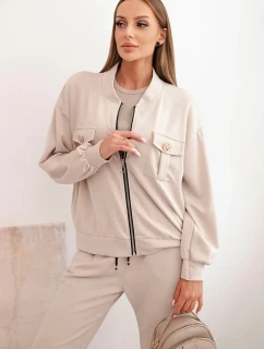 Dámský komplet z viskózy s rozepínací mikinou a kalhotami béžový