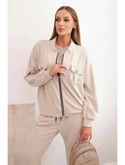 Dámský komplet z viskózy s rozepínací mikinou a kalhotami béžový Dámský komplet z viskózy s rozepínací mikinou a kalhotami béžový