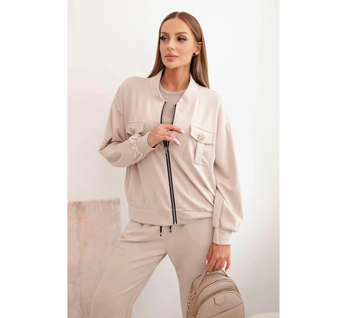 Dámský komplet z viskózy s rozepínací mikinou a kalhotami béžový Dámský komplet z viskózy s rozepínací mikinou a kalhotami béžový