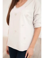 Dámská bavlněná blůza s dlouhým rukávem a srdíčky béžový