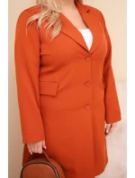 Dámský plášť Plus Size dlouhý s límcem a kapsami rudo
