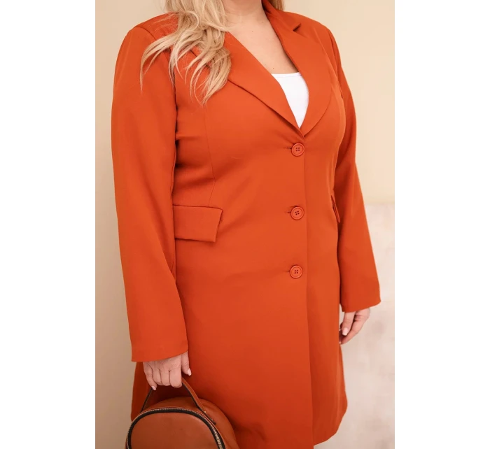 Dámský plášť Plus Size dlouhý s límcem a kapsami rudo