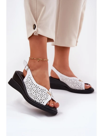 Kožené Děrované Sandály Dámské Na Klínu Vinceza 79529 Bílé