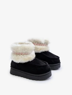 Sněhule Kotníkové Dětské S Kožešinou A Vzorem Černé Melefia