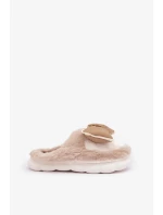 Futrzane Pantofle S Mašlí Béžové Grilis Futrzane Pantofle S Mašlí Béžové Grilis