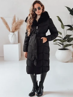 Dámská zimní dlouhá prošívaná bunda s kožešinou černá model 21991288 - Dstreet