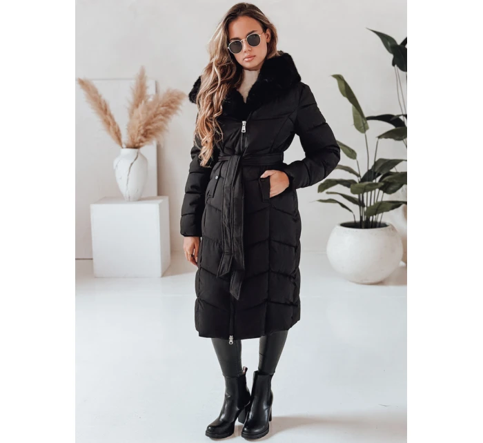 Dámská zimní dlouhá prošívaná bunda s kožešinou černá model 21991288 - Dstreet