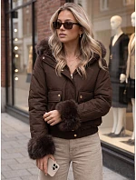 Krátká dámská zimní bunda s kožešinou, hnědá, FashionStreet TY5998