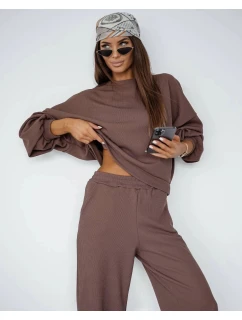 Dámský komplet s vaflovou strukturou v barvě cappuccino - mikina a kalhoty (821108)