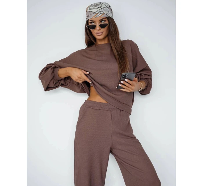 Dámský komplet s vaflovou strukturou v barvě cappuccino - mikina a kalhoty (821108)