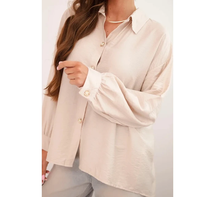Dámská elegantní košile z viskózy s ozdobnými knoflíky béžová