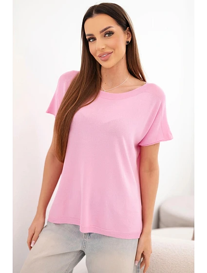 Dámská oversize halenka z viskózy s krátkým rukávem a kulatým výstřihem cukrově růžová Dámská oversize halenka z viskózy s krátkým rukávem a kulatým výstřihem cukrově růžová