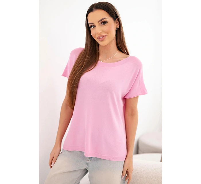 Dámská oversize halenka z viskózy s krátkým rukávem a kulatým výstřihem cukrově růžová Dámská oversize halenka z viskózy s krátkým rukávem a kulatým výstřihem cukrově růžová