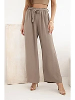 Kalhoty se širokým střihem a zavazováním v pase mocca