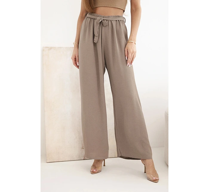 Kalhoty se širokým střihem a zavazováním v pase mocca