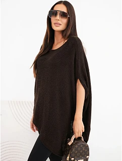 Dámský svetr pončo asymetrický se širokým výstřihem s model 22354297 hnědý - K-Fashion