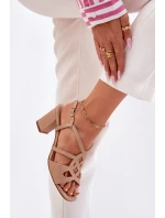 Dámské sandály na sloupkovém podpatku béžové Sergio Leone SK884 Dámské sandály na sloupkovém podpatku béžové Sergio Leone SK884