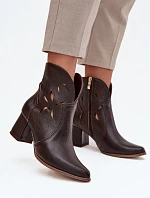 Kožené otevřené dámské kotníkové boty na podpatku Zazoo 3647 čokoládové