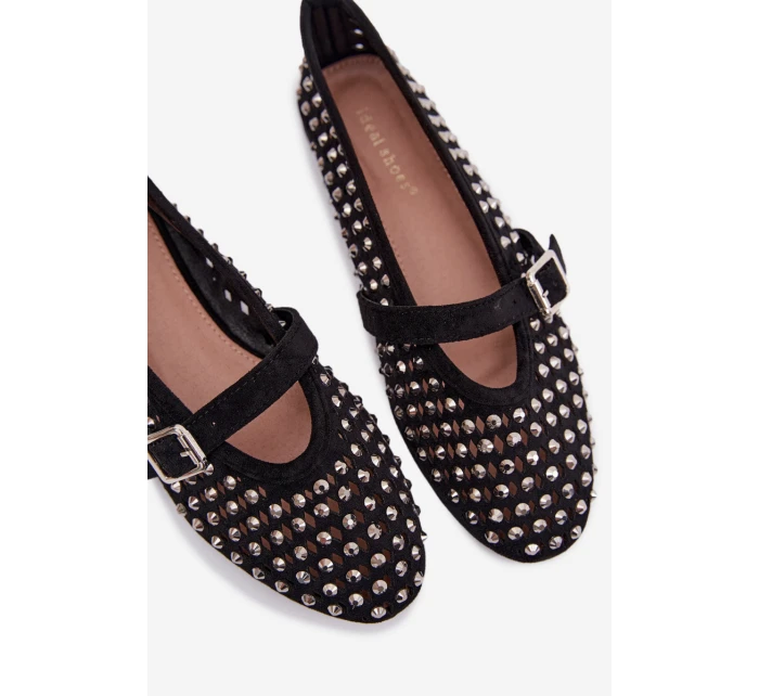 Dámské baleríny s krajkovým vzorem s kamínky a páskem Černé model 21951572 - Boto Dámské baleríny s krajkovým vzorem s kamínky a páskem Černé model 21951572 - Boto