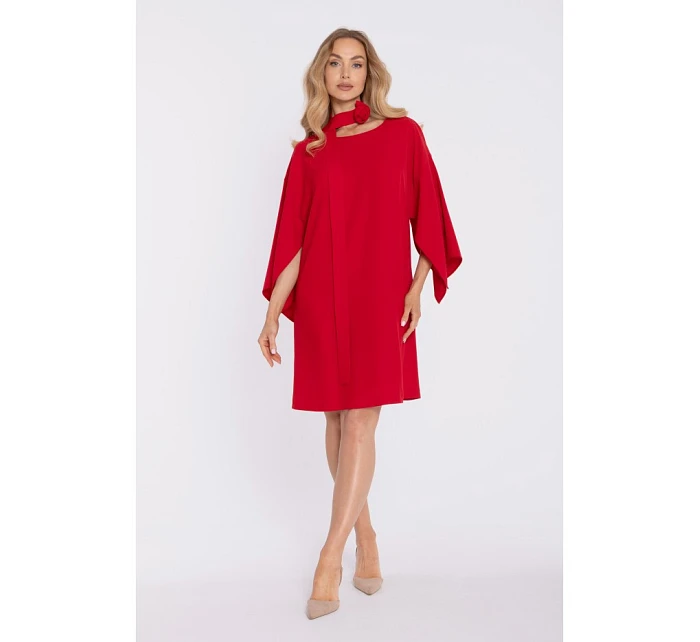 model 22040597 Šaty s ozdobnými širokými rukávy červené - Moe