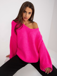 Fluo růžový oversize svetr s výstřihem do V RUE PARIS
